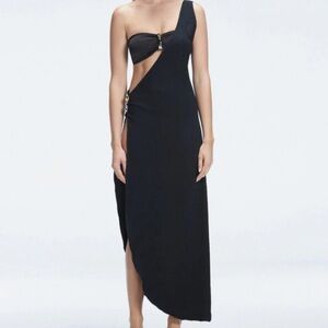 NWT MOEVA Coraline Black One Shoulder Asymetrical Maxi Dress